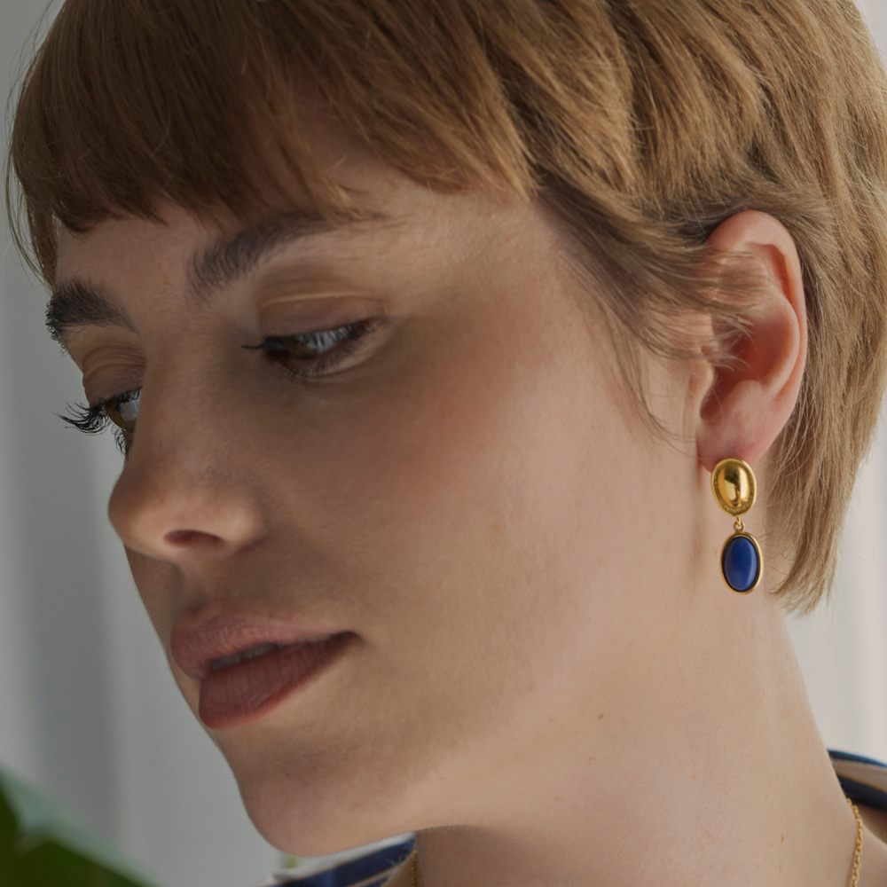 BRINCOS ONE SENHORA ELEMENT LONG BLUE GOLD