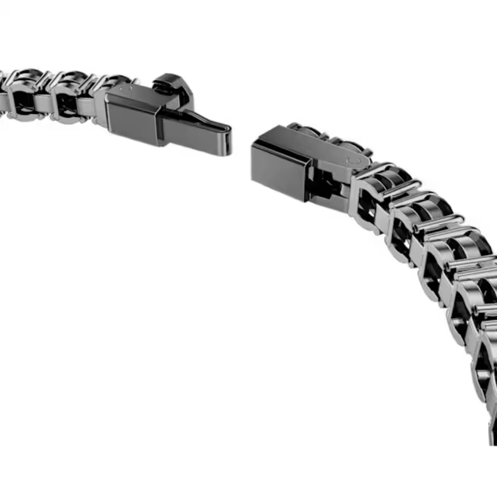 Bracelete Swarovski Tennis Matrix Lapidação redonda, Preta, Lacada a ródio