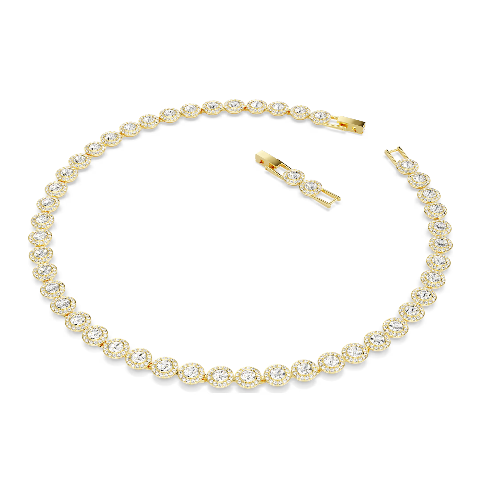 Colar Swarovski Tennis Una Angelic, Lapidação redonda, Branco, Lacado a dourado
