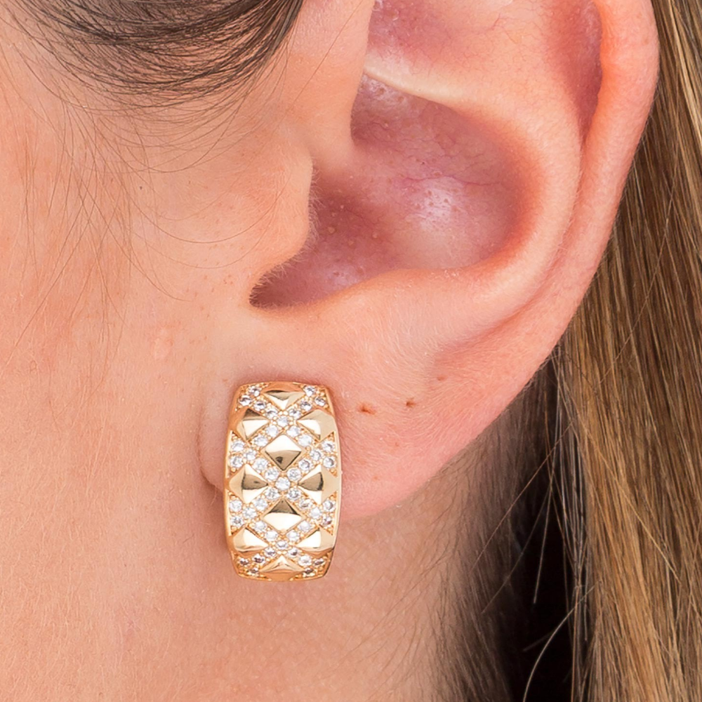 BRINCOS VIDAL & VIDAL EM BRONZE COM ZIRCÓNIAS BANHADO A OURO 18KT