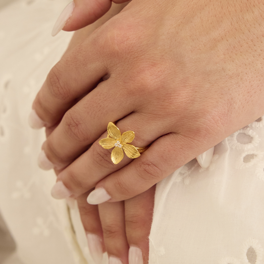 ANEL EUGENIO CAMPOS EM PRATA 925% DORADA C/ ZIRCONIAS