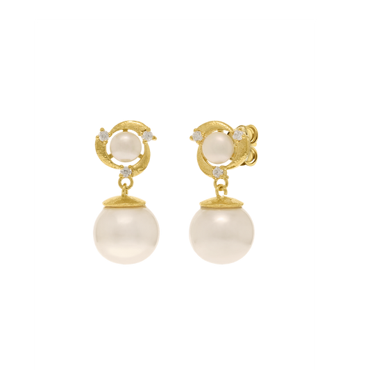 BRINCOS EUGÉNBIO CAMPOS EM PRATA 925% LUSH IICOM PÉROLAS E ZIRCÓNIAS