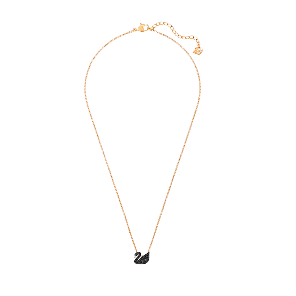 Pingente Swarovski Swan Cisne, Pequeno, Preto, Lacado a rosa dourado