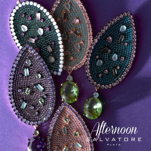 BRINCOS SALVATORE EM PRATA 925% ROSE GOLD COMZIRCÓNIAS COLORIDAS