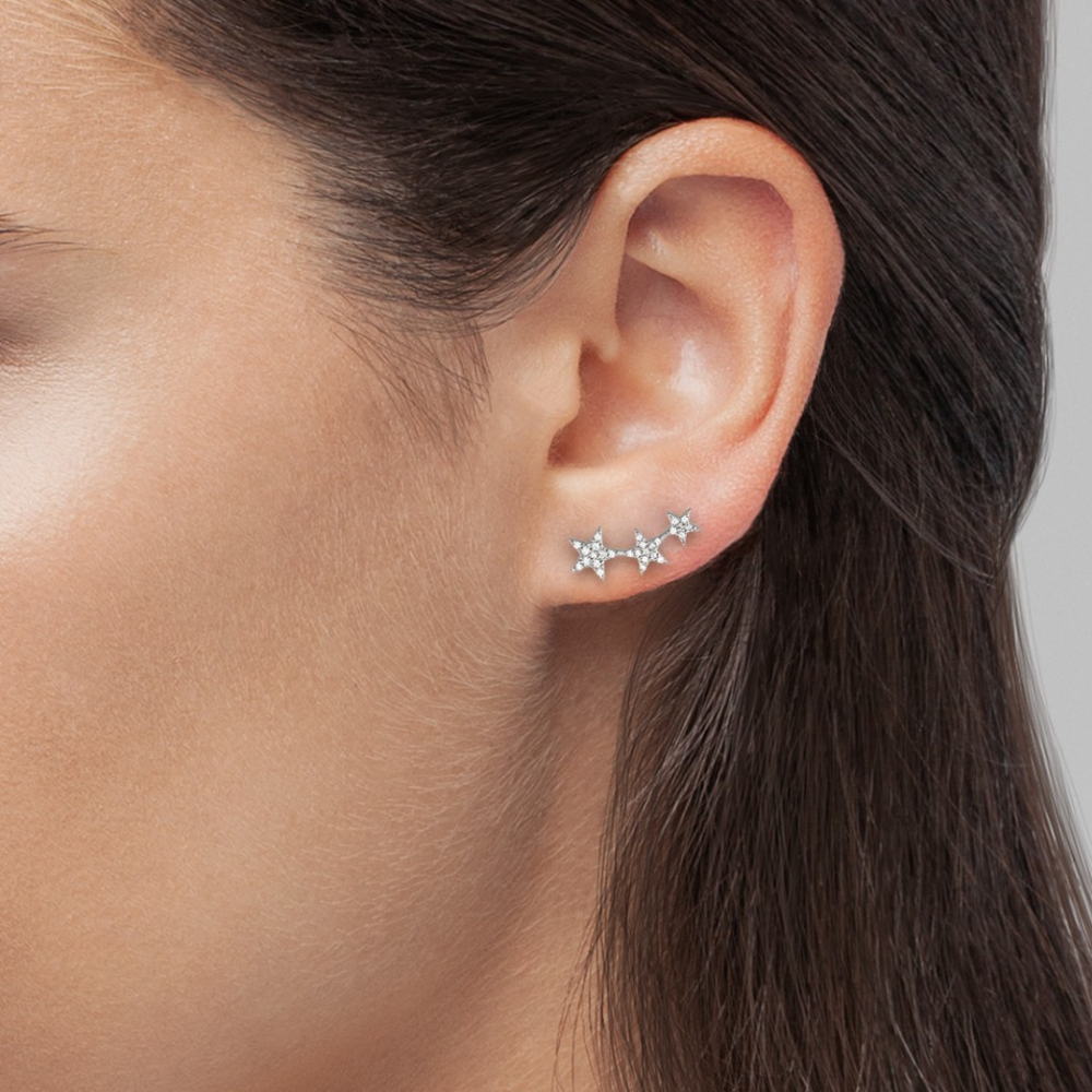 BRINCOS UNIKE MIX & MATCH STARS I EM PRATA 925% COM ZIRCÓNIAS "UK.BR.1204.0055"