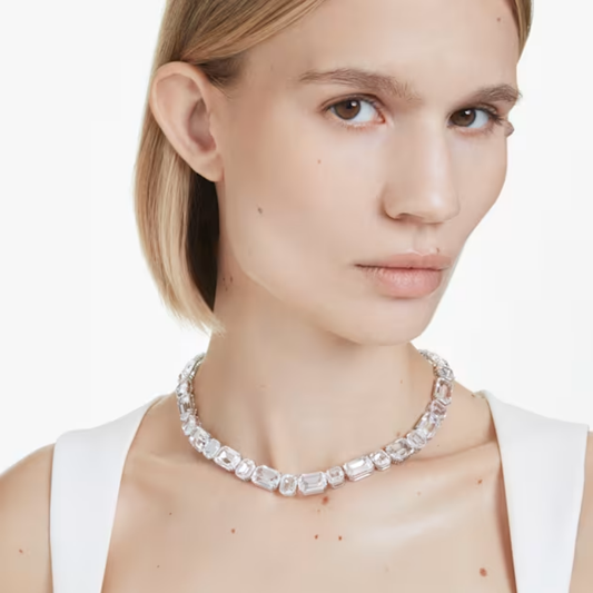 Colar Swarovski Tennis Millenia, Lapidação octogonal, Branco, Lacado a ródio