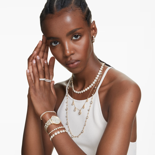 Colar Swarovski Tennis Una Angelic, Lapidação redonda, Branco, Lacado a dourado