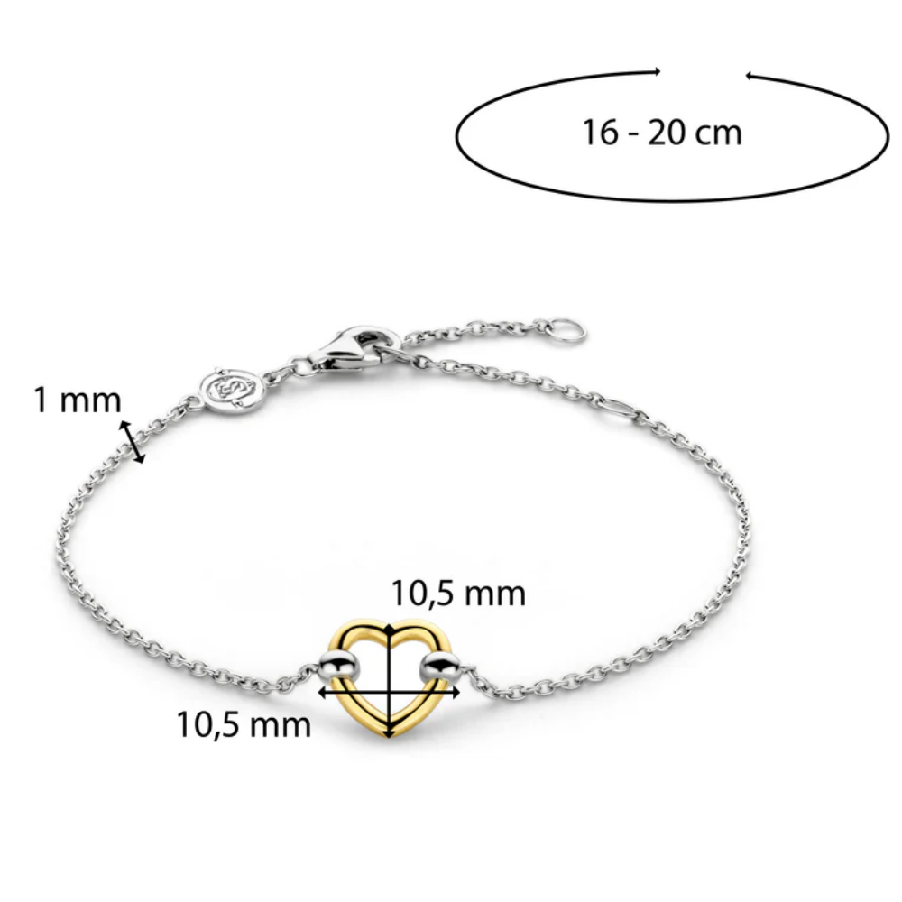 PULSEIRA TI SENTO EM PRATA 925% BICOLOR CORAÇÃO