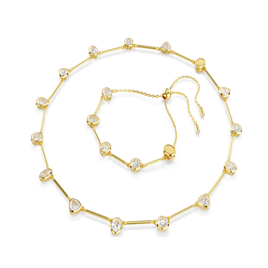 CONJUNTO COLAR+PULSEIRA SWAROVSKI DOURADO COM CRISTAL