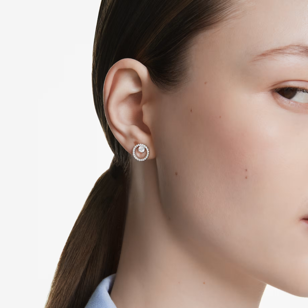 Brincos Swarovski stud Constella Lapidação redonda, Branco, Lacado a ródio