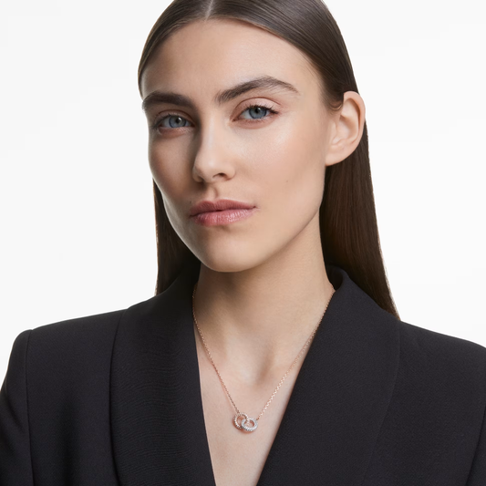 Colar Swarovski Dextera Círculos entrelaçados, Branco, Lacado a rosa dourado