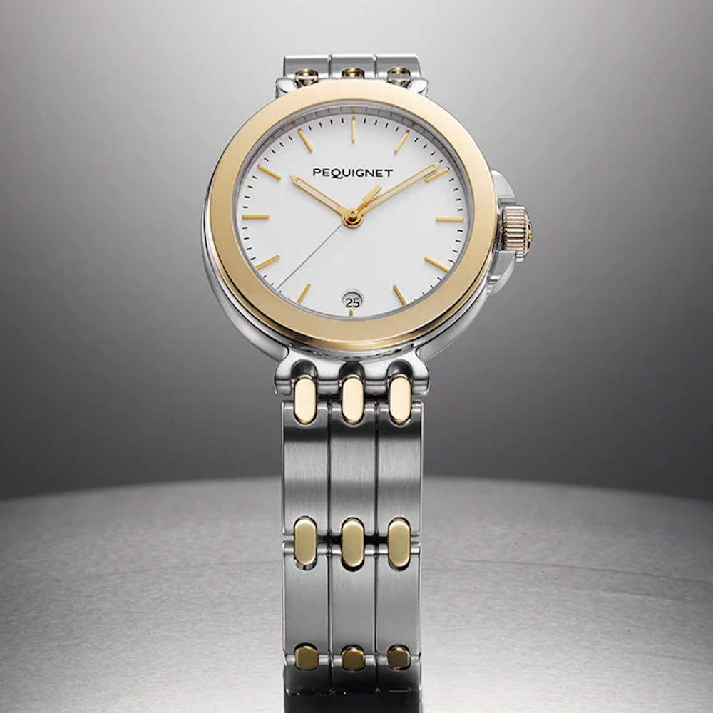 RELÓGIO PEQUIGNET MOOREA AÇO E OURO
