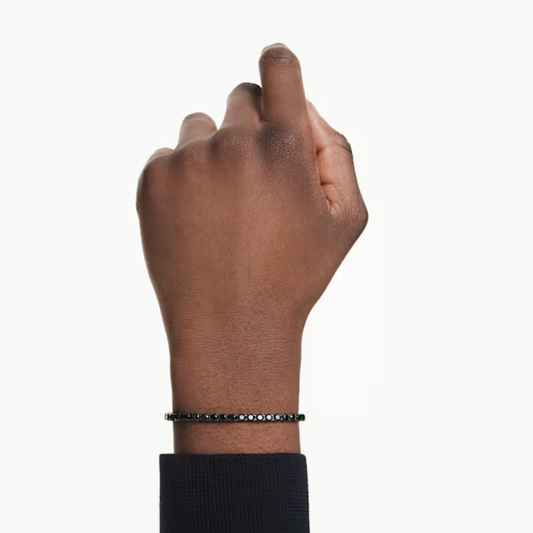 Bracelete Swarovski Tennis Matrix Lapidação redonda, Preta, Lacada a ródio