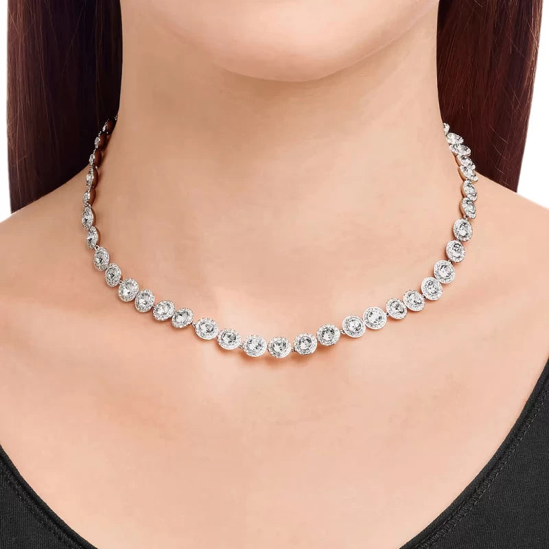 Colar Swarovski Tennis Una Angelic Lapidação redonda, Branco, Lacado a ródio