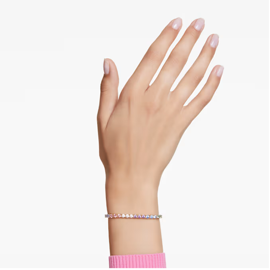 Bracelete Swarovski Tennis Matrix Lapidação redonda, Multicor, Lacado a dourado