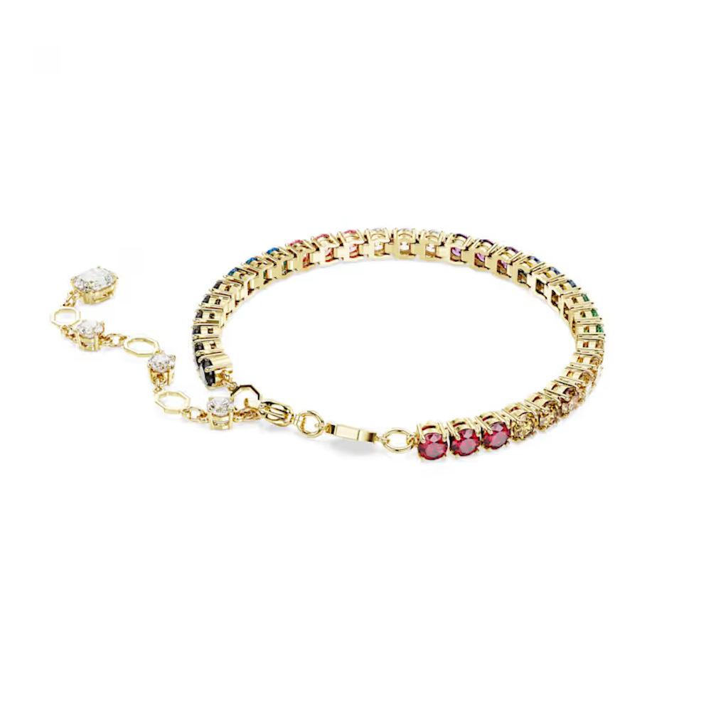 Bracelete Swarovski Tennis Matrix Lapidação redonda, Multicor, Lacado a dourado