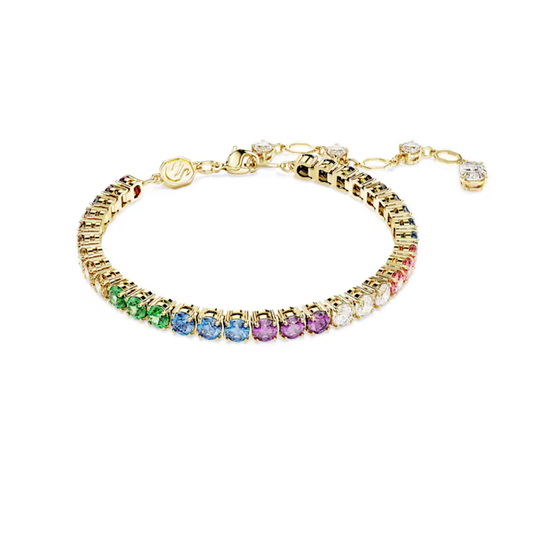 Bracelete Swarovski Tennis Matrix Lapidação redonda, Multicor, Lacado a dourado