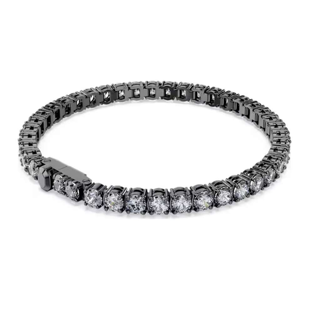 Pulseira Swarovski Matrix Tennis Lapidação redonda, Cinzenta, Lacada a ródio