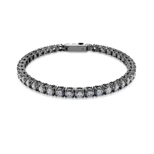 Pulseira Swarovski Matrix Tennis Lapidação redonda, Cinzenta, Lacada a ródio