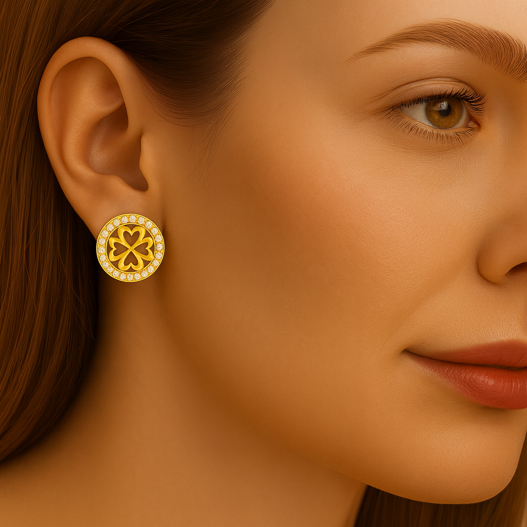 BRINCO TREVO EM PRATA DOURADA 925 COM ZIRCONIAS