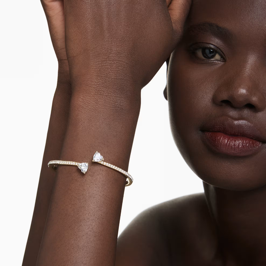 Pulseira Swarovski Mesmera Attract bangle, Heart, White, Gold-tone plated