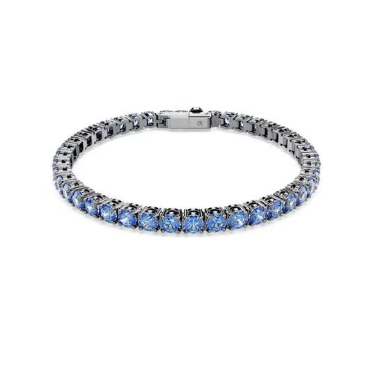 Bracelete Swarovski Tennis Matrix Lapidação redonda, Azul, Lacada a ródio