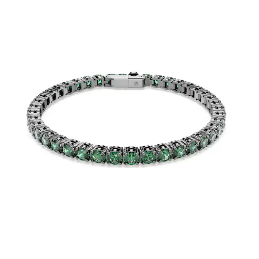 Bracelete Swarovski Tennis Matrix Lapidação redonda, Verde, Lacada a ródio