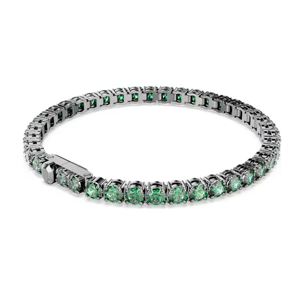 Bracelete Swarovski Tennis Matrix Lapidação redonda, Verde, Lacada a ródio