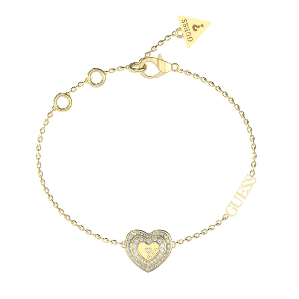 PULSEIRA GUESS EM AÇO DOURADO CORAÇÃO COM ZIRCÓNIAS "JUBB04031JWYGS"