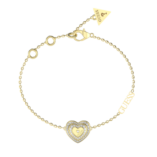 PULSEIRA GUESS EM AÇO DOURADO CORAÇÃO COM ZIRCÓNIAS "JUBB04031JWYGS"
