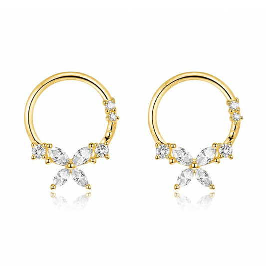 BRINCOS EM PRATA 925 DOURADA COM ZIRCONIAS