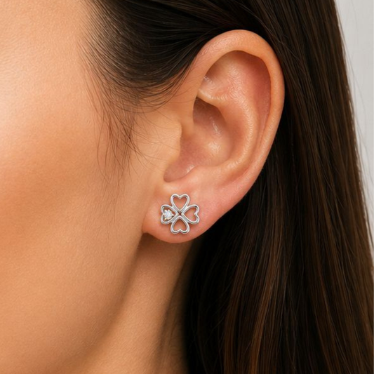 BRINCOS EM PRATA 925 PRATEADOS TREVO COM ZIRCONIA