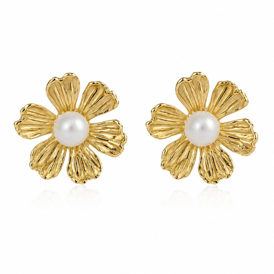 BRINCOS EM PRATA 925 FLOR COM PEROLA