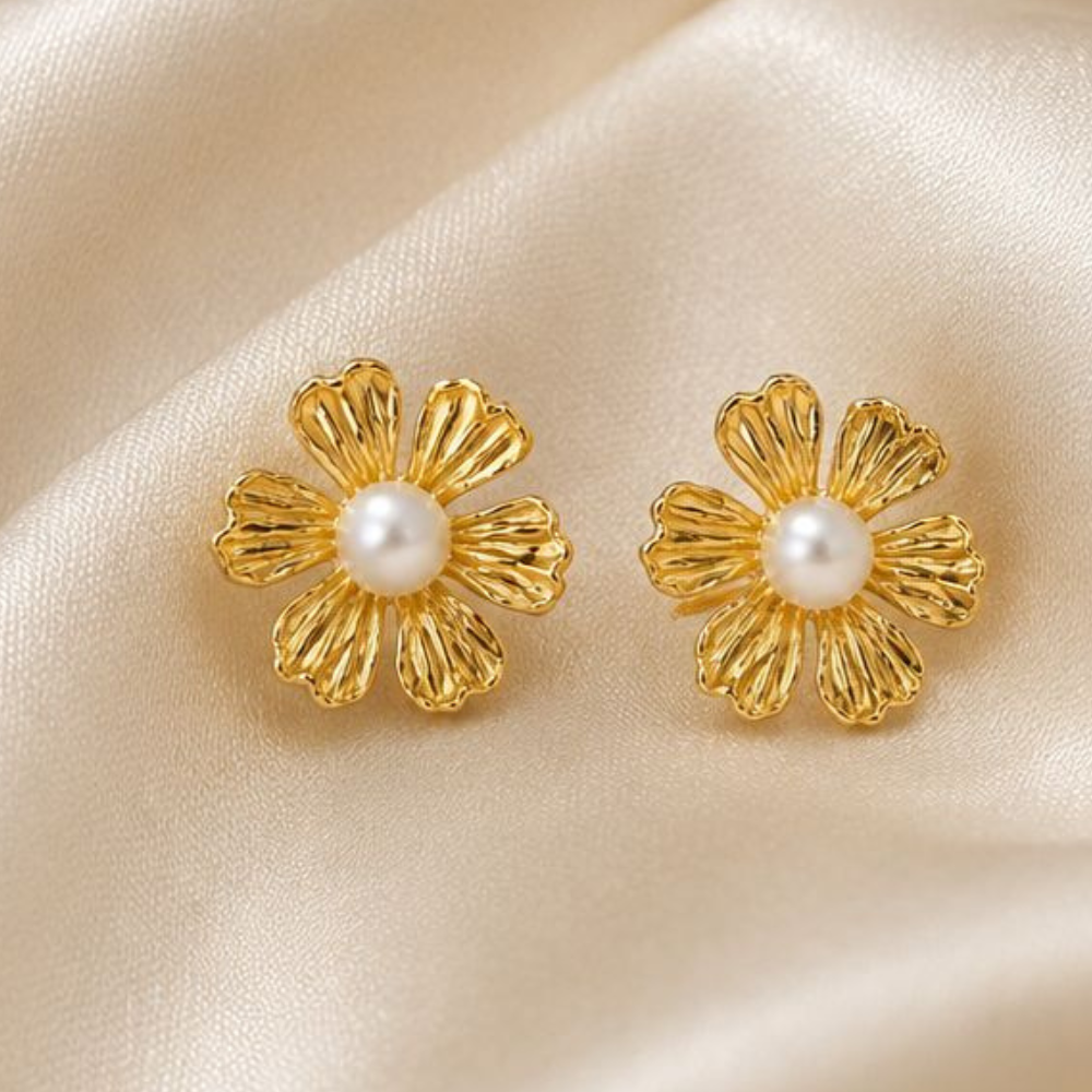 BRINCOS EM PRATA 925 FLOR COM PEROLA