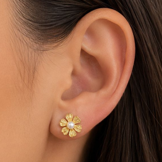 BRINCOS EM PRATA 925 FLOR COM PEROLA