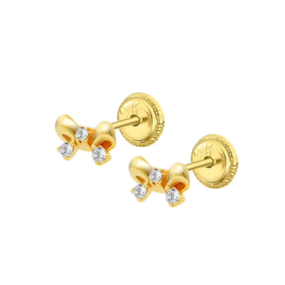 BRINCOS EM OURO 9K 375% LAÇO COM ZIRCONIAS