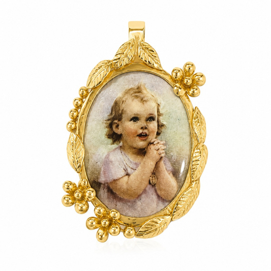 MEDALHA EM PRATA 925 DOURADA COM ESMALTE MENINO JESUS