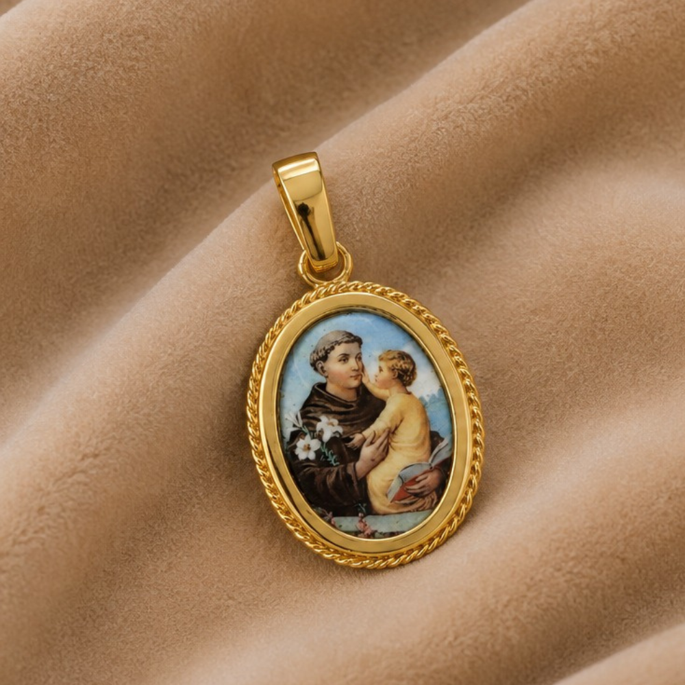 MEDALHA EM PRATA 925 DOURADA SANTO ANTÓNIO