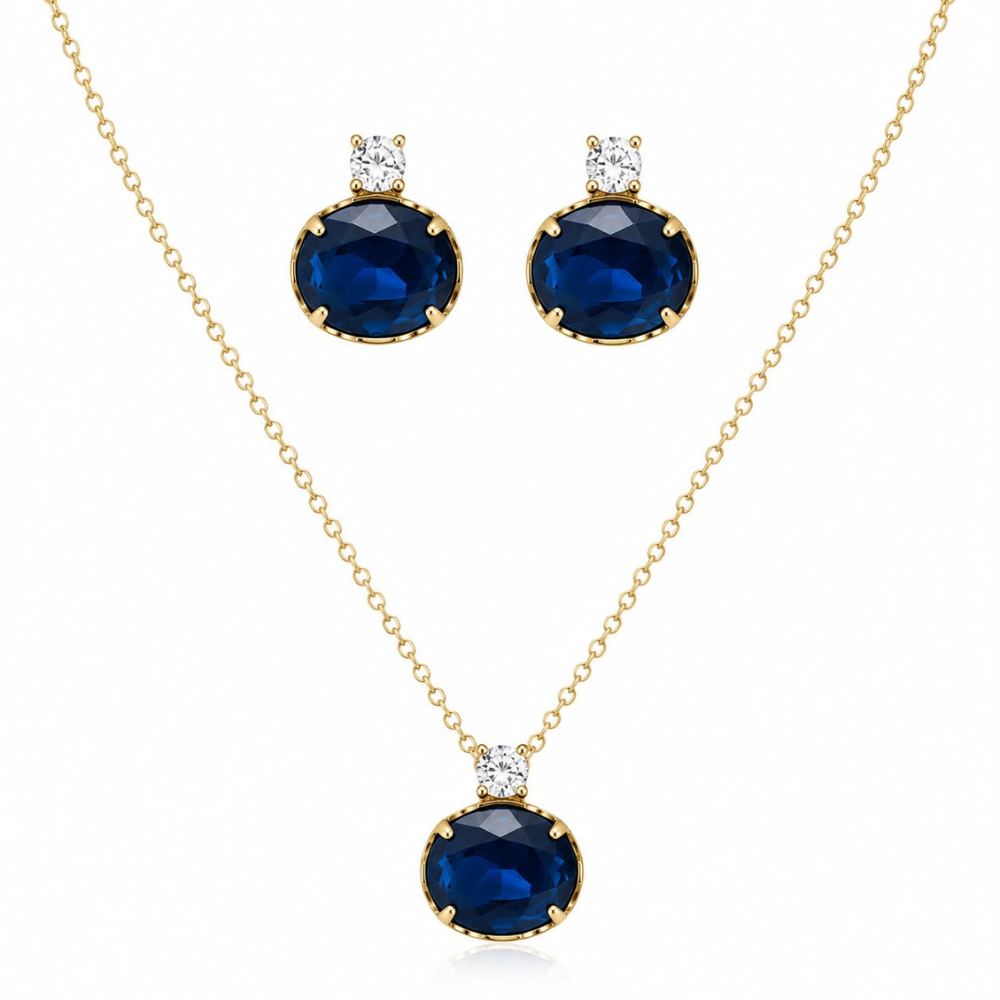 CONJUNTO BRINCO + FIO EM PRATA 925 COM ZIRCÓNIAS AZUL