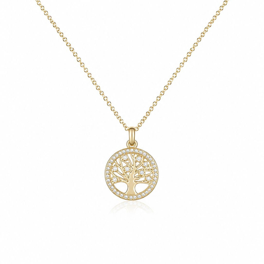 COLAR EM PRATA 925 DOURADA COM ARVORE DA VIDA EM ZIRCONIAS
