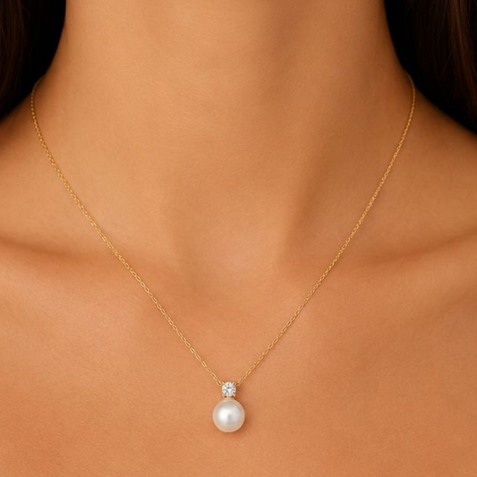 COLAR EM PRATA 925 COM PEROLA E ZIRCONIA