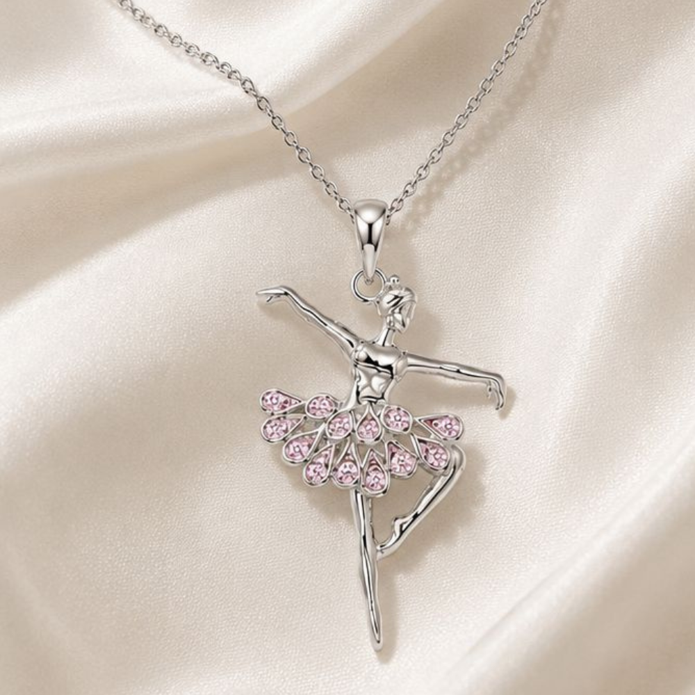 COLAR EM PRATA 925 BAILARINA COM ZIRCONIAS ROSA