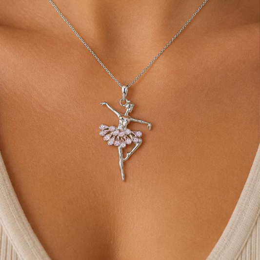 COLAR EM PRATA 925 BAILARINA COM ZIRCONIAS ROSA