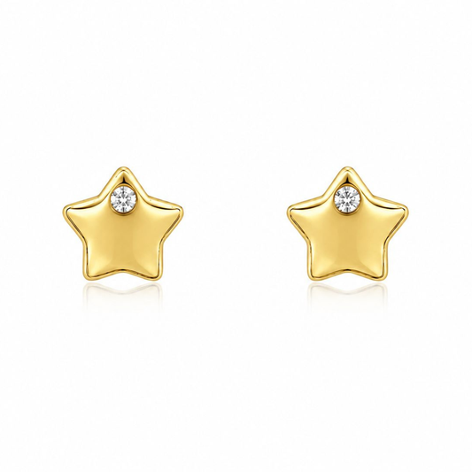 BRINCOS EM PRATA 925 DOURADO COM ESTRELA E ZIRCONIA