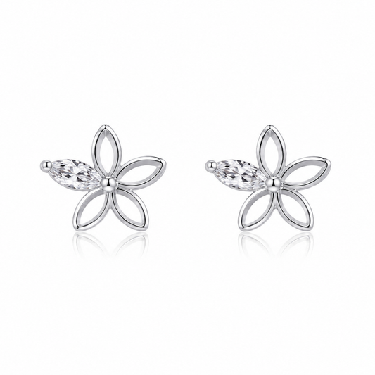 BRINCOS EM PRATA 925 FLOR COM ZIRCONIA