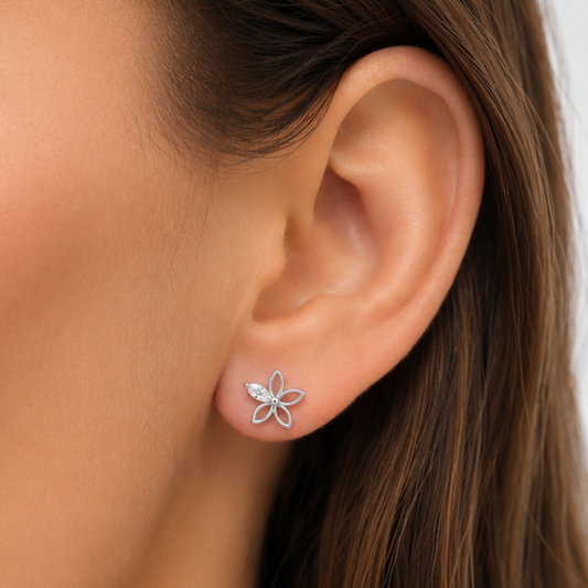 BRINCOS EM PRATA 925 FLOR COM ZIRCONIA