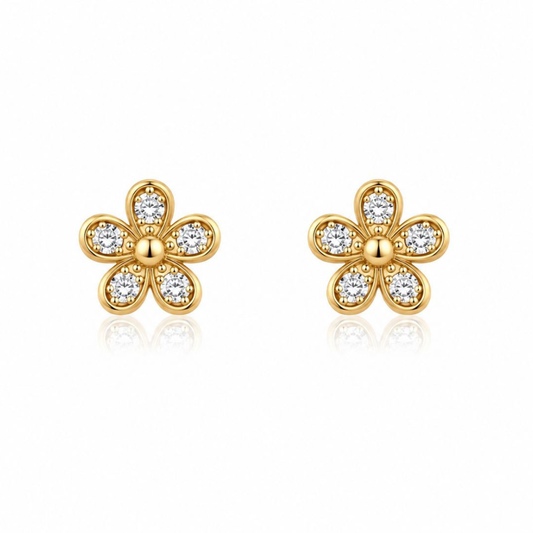 BRINCOS EM PRATA 925 DOURADA FLOR COM ZIRCONIAS