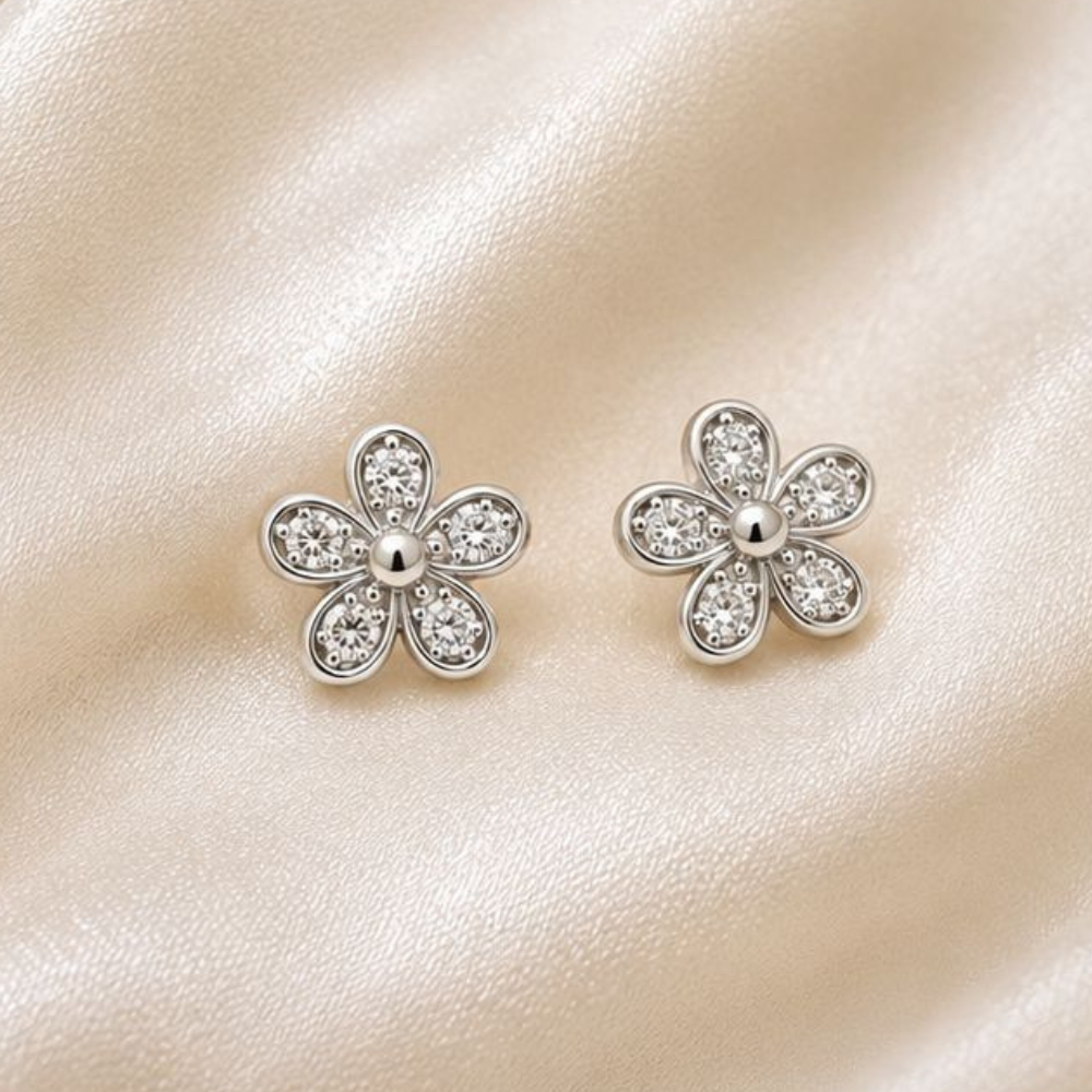 BRINCOS EM PRATA 925 PRATEADOS FLOR COM ZIRCONIAS
