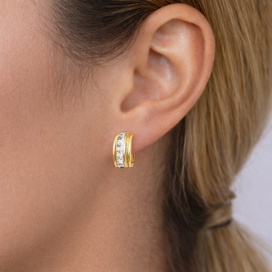 BRINCOS EM OURO 9K 375% C/ ZIRCONIAS