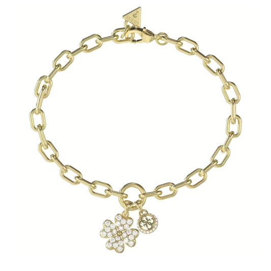 PULSEIRA GUESS EM AÇO DOURADO TREVO COM ZIRCÓNIAS